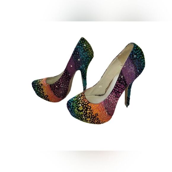 Custom Wild Diva Blinged out tie Dye Platform Heels - Picture 2 of 9